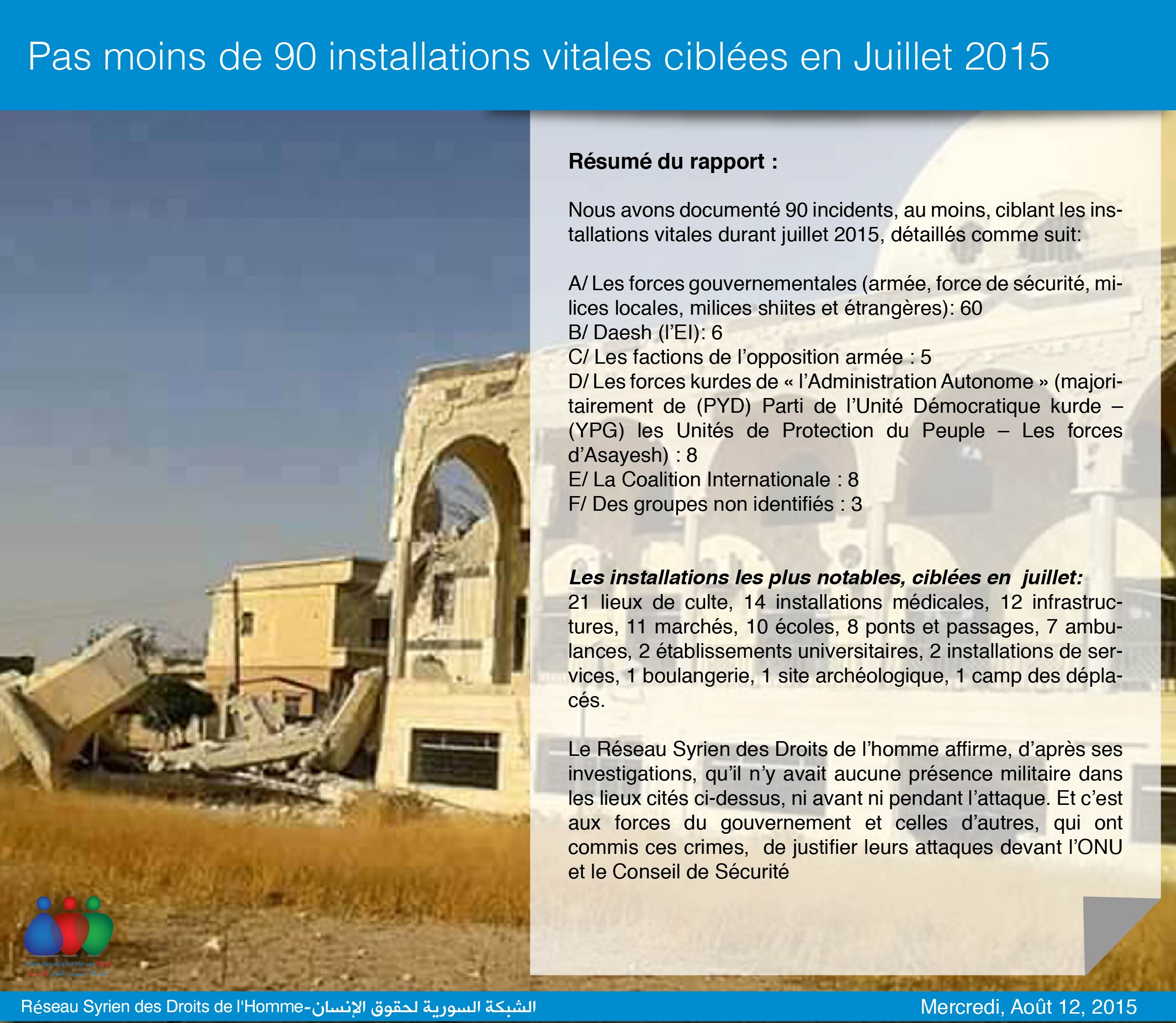 Pas moins de 90 installations vitales ciblées en Juillet 2015