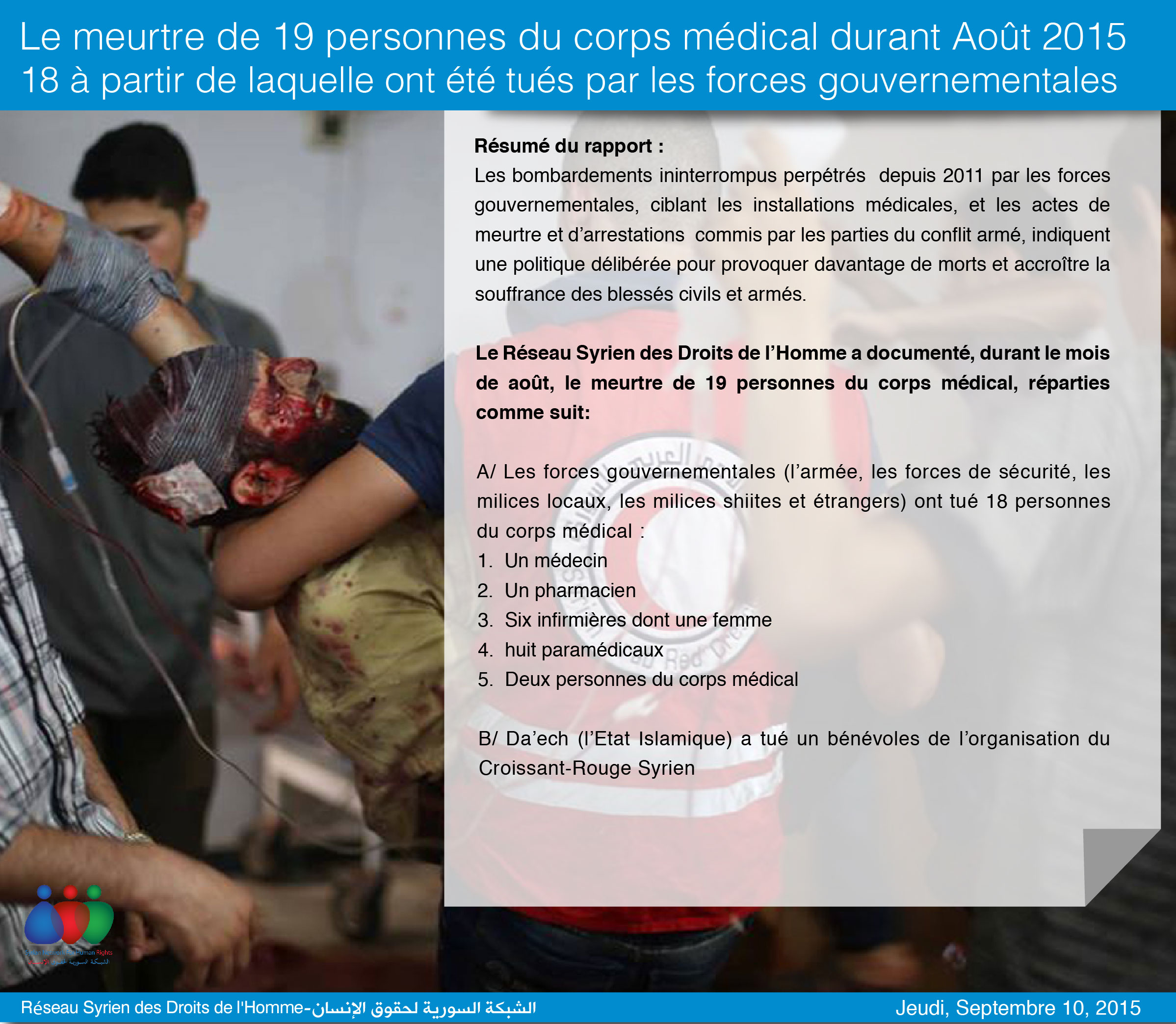 Le meurtre de 19 personnes du corps médical durant Août 2015