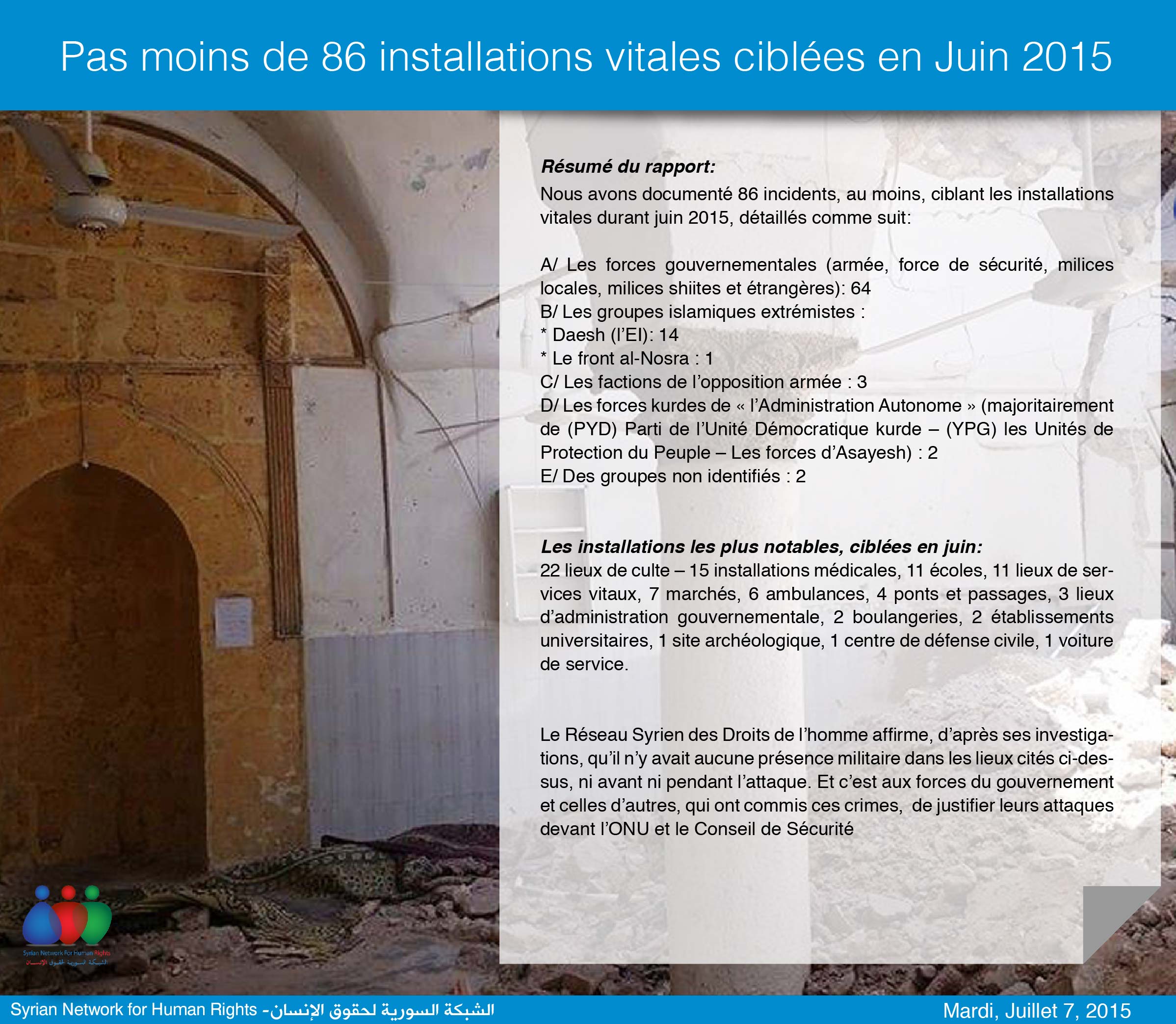 Pas moins de 86 installations vitales ciblées en Juin 2015