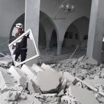 الدمار في مسجد بداما الكبير في بلدة بداما بريف إدلب جراء قصف طيران النظام السوري الحربي بالصواريخ 26 9 2017 3